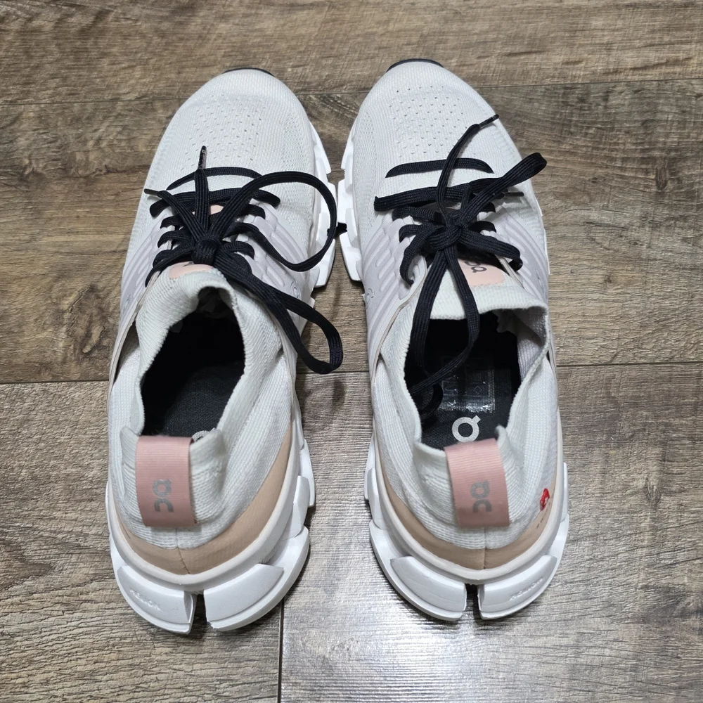 On Running Women's Sneakers in Cream with Pink Accents and Black Laces - Picture 8 of 11